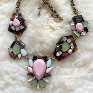 J.Crew Statement Crystal Stone Tortoise Shell Pink Green Necklace